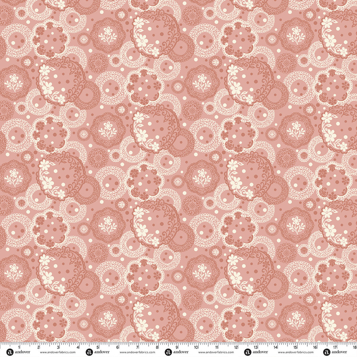 Backroad Blooms Vintage Doilies Rosewood Fabric From Andover Fabrics