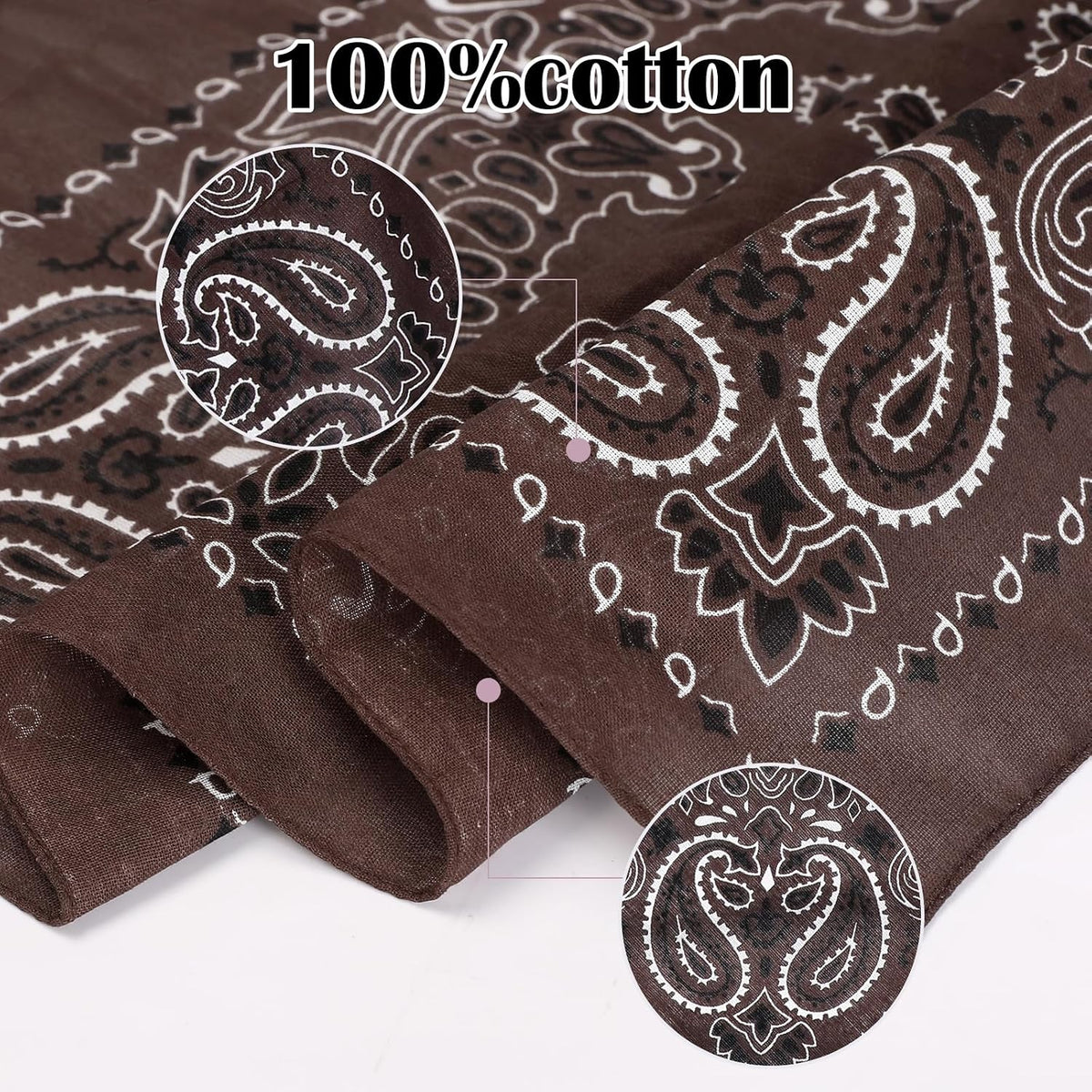 Coffee Paisley Cotton Bandana 21" From Jeatonge