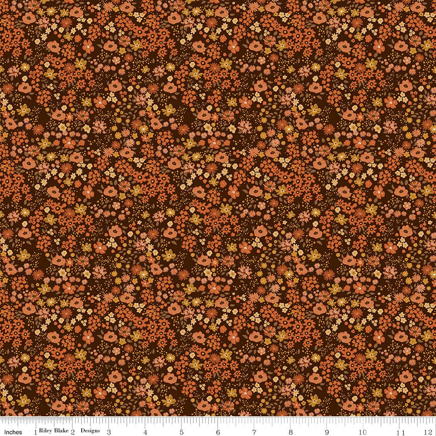 Acorn & Amber Scattered Floral Mocha Fabric From Riley Blake Designs