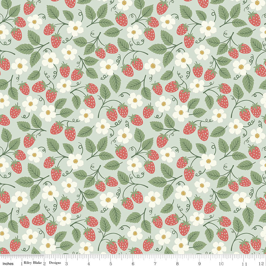 Berry Patch Sweet Strawberry Sage Fabric From Riley Blake Designs