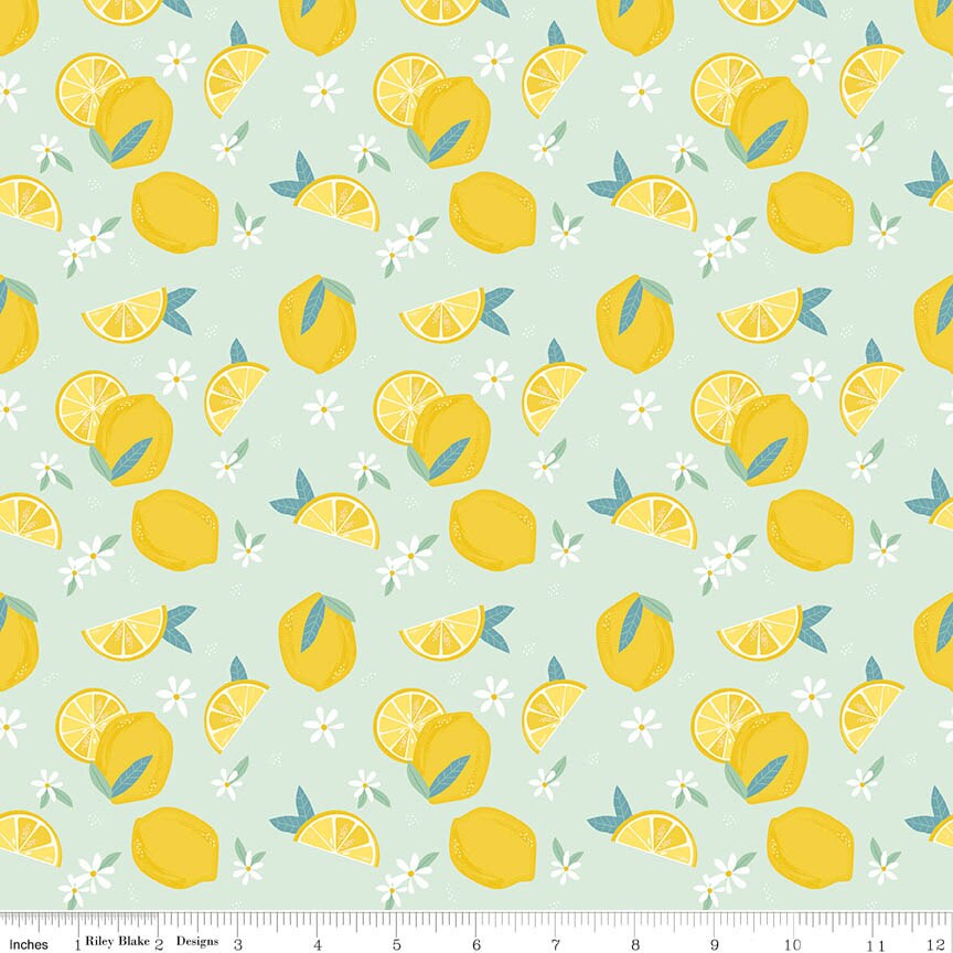 Citrus Kiss Lemons Mint Fabric From Riley Blake Designs