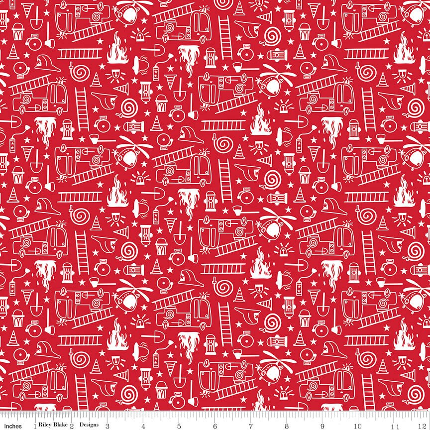 To the Rescue Tossed Red Fabric From Riley Blake Designs