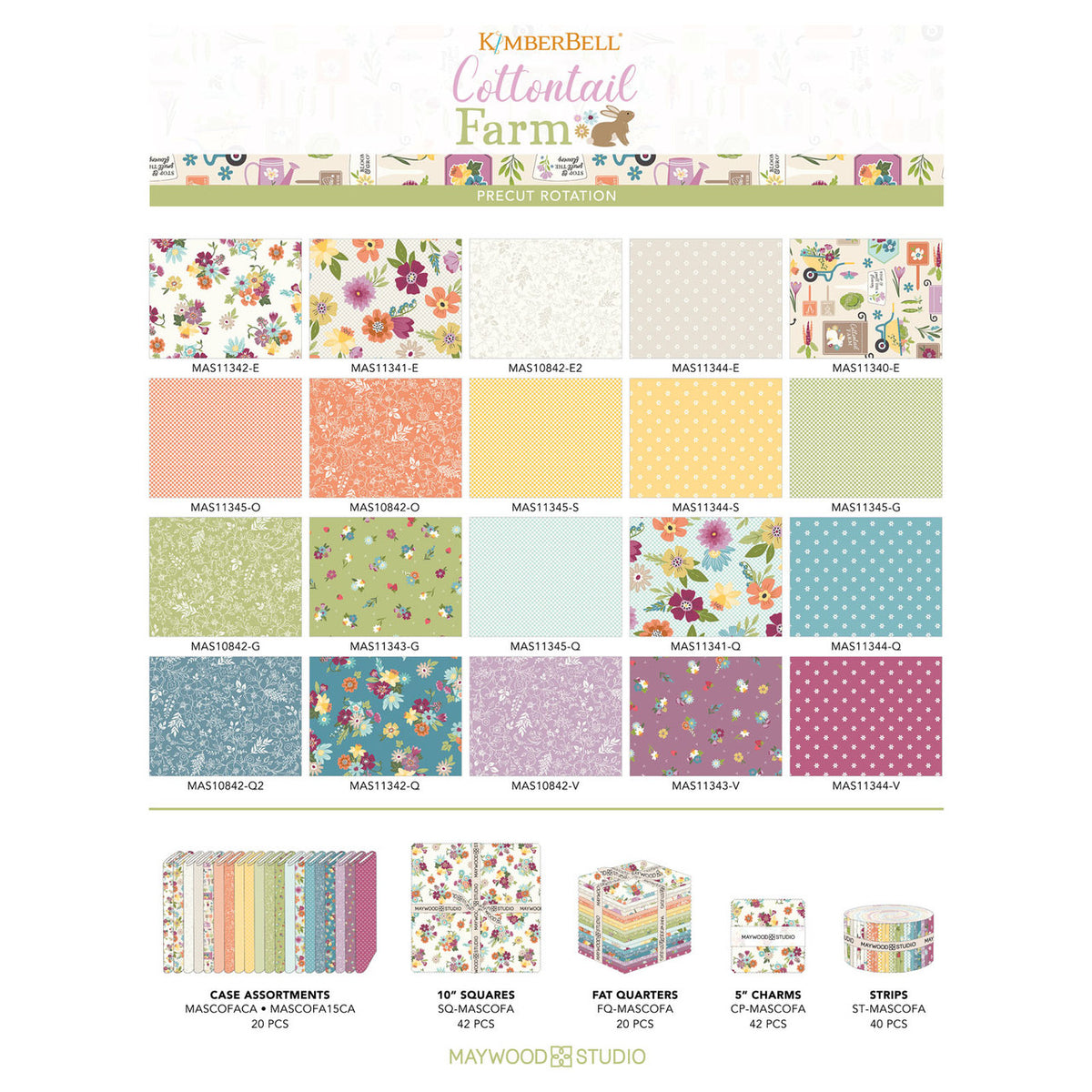 Kimberbell Cottontail Farm 5" Squares (42pc) From Maywood Studio