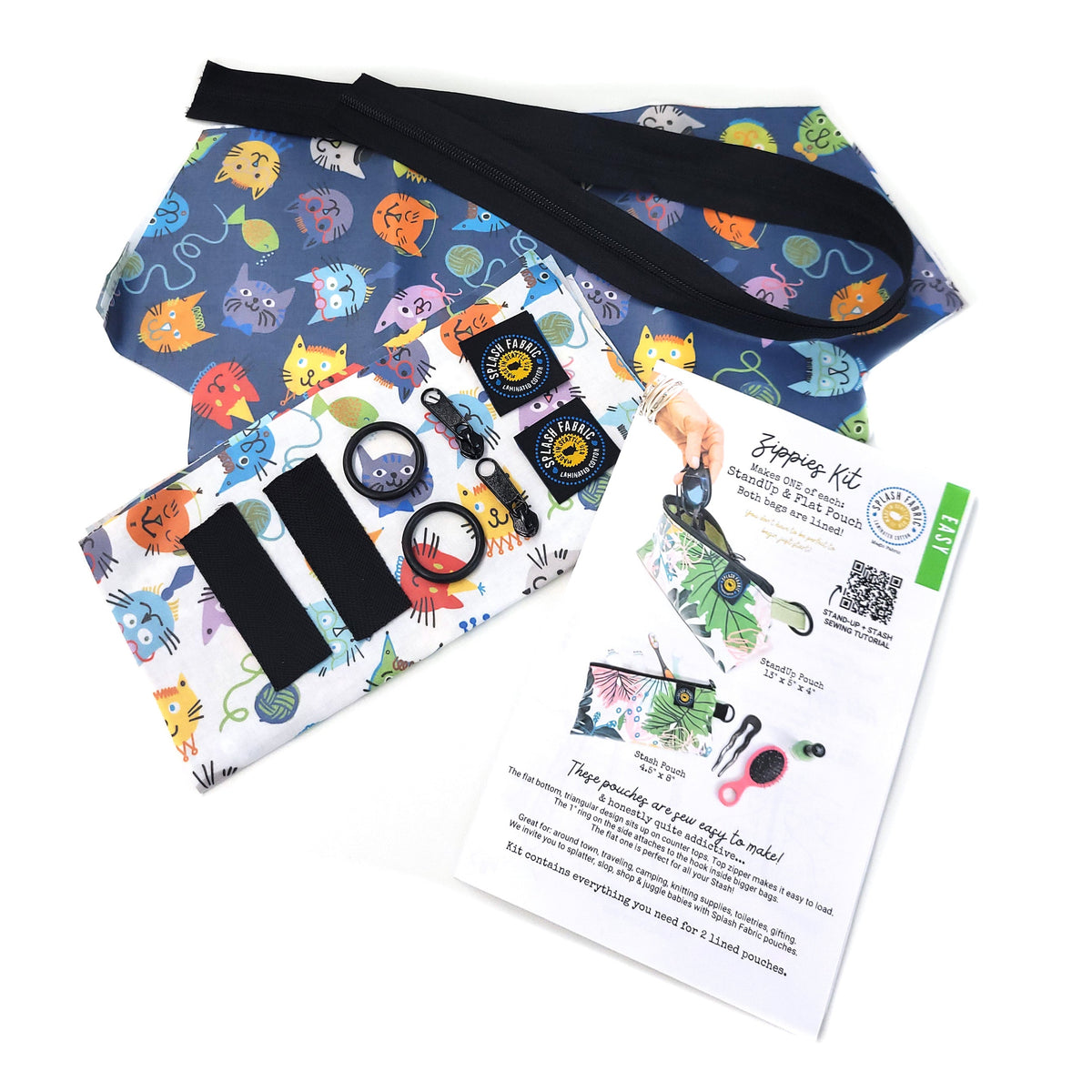 Splash Laminate Cotton Zipper Pouch Sewing Kit - Cool Cats