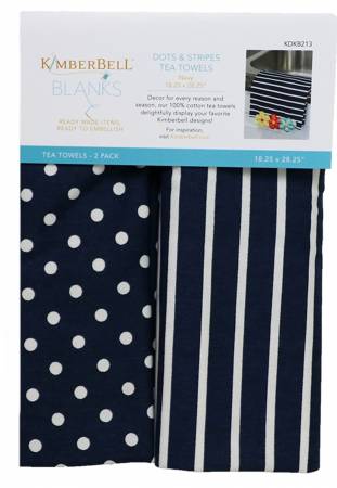 Kimberbell Tea Towels Dots and Stripes Navy