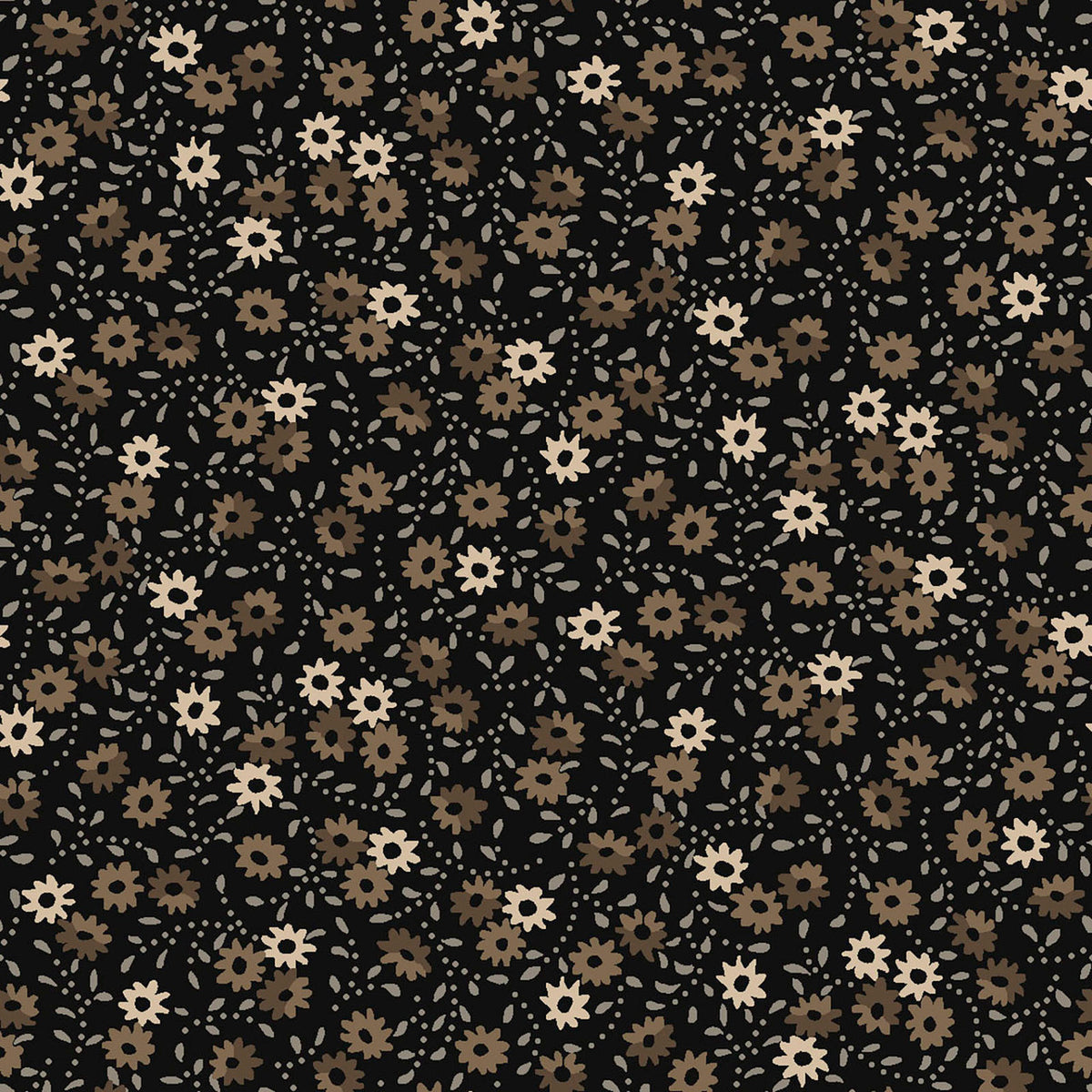 Nottingham Flower Vine Black Tan Fabric From Maywood Studio