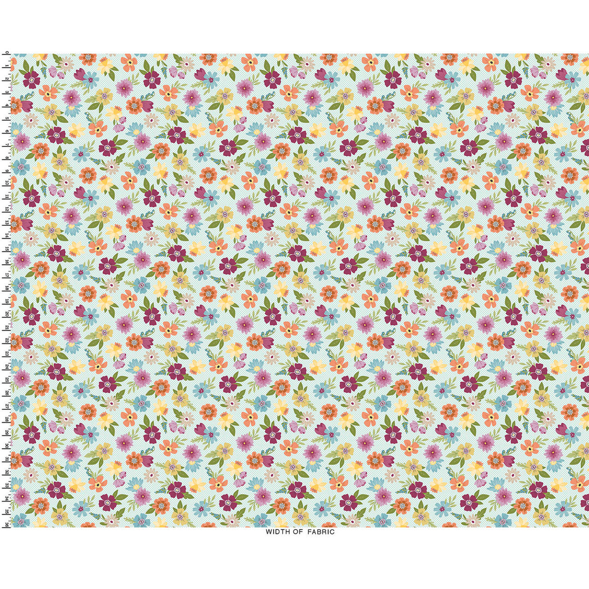 Kimberbell Cottontail Farm Floral With Mini Check Aqua Fabric From Maywood Studio