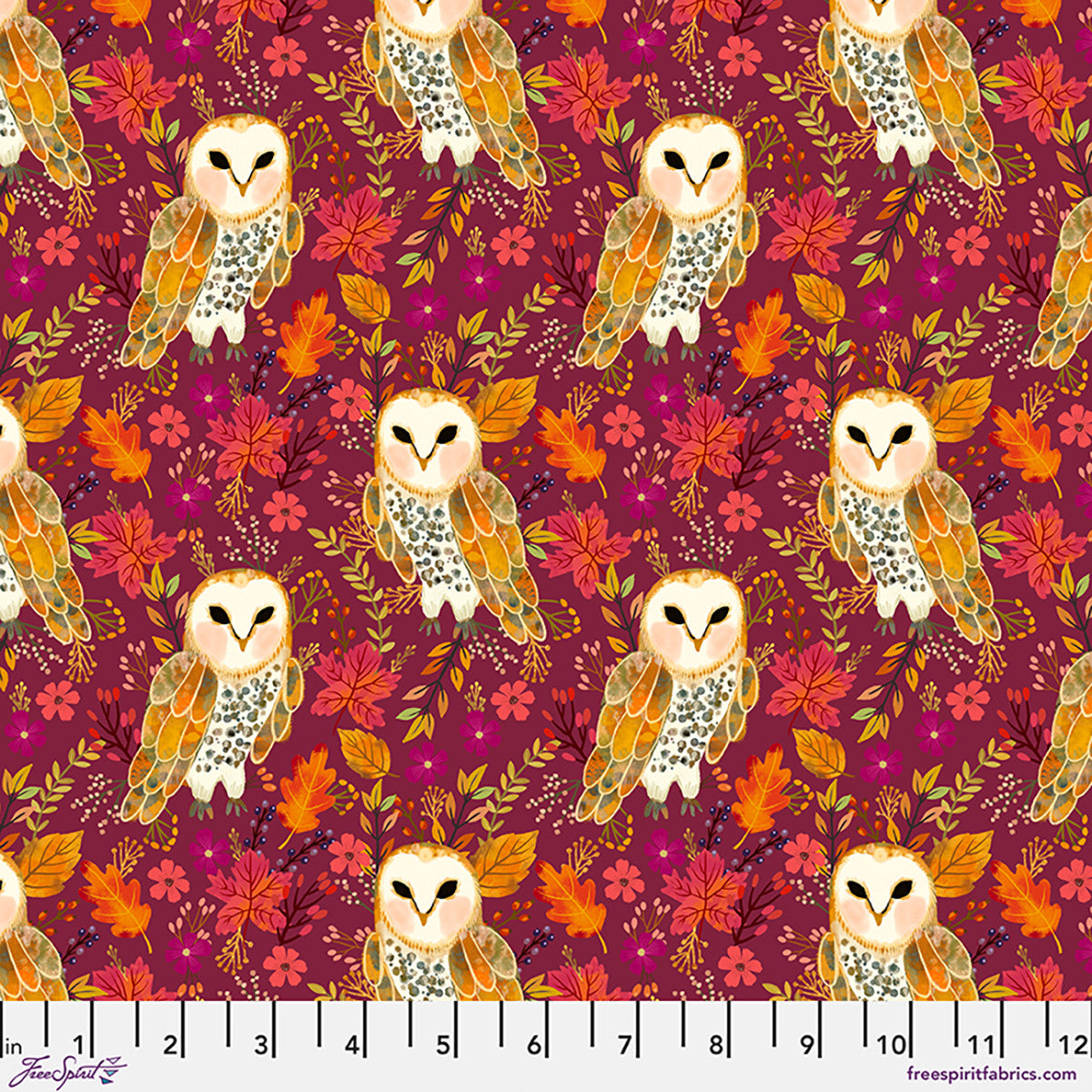 Forest Song Autumn Owl Berry Fabric From Mia Charro