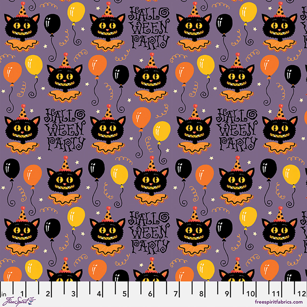 Party at the Haunted Mansion Party Cat Purple Fabric From Mary Engelbreit