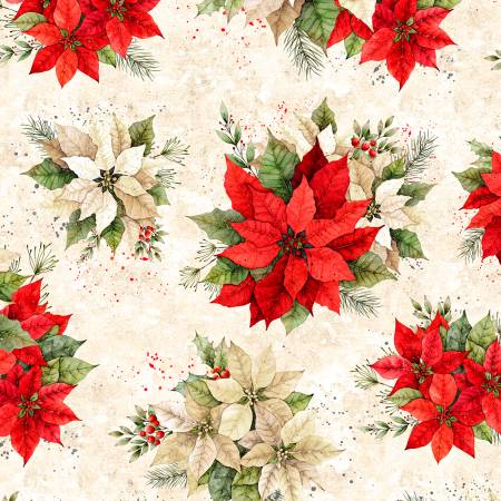 Poinsettia Radiance fabric - Bouquets Cream print