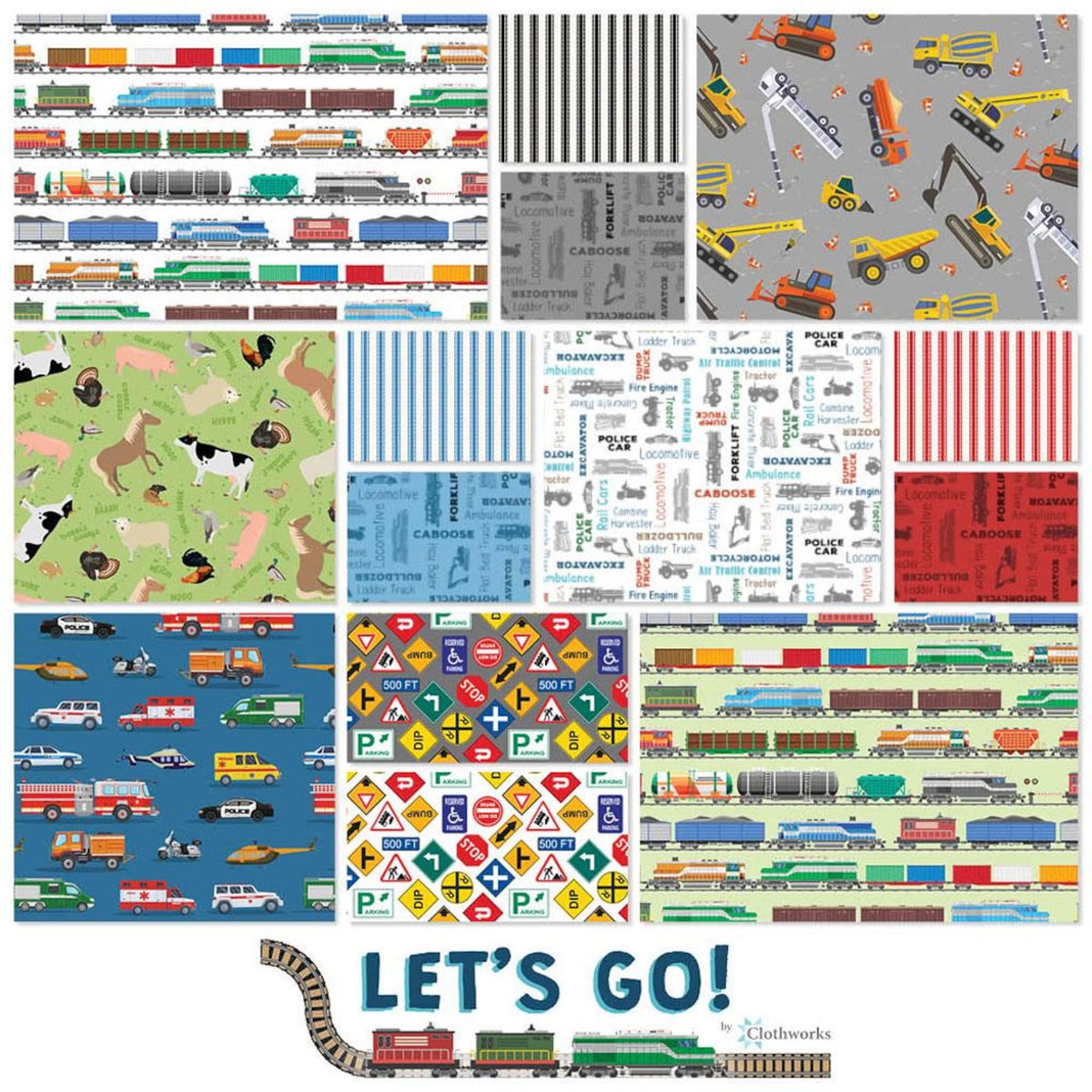 Let's Go! 5" Fabric Squares by Clothworks