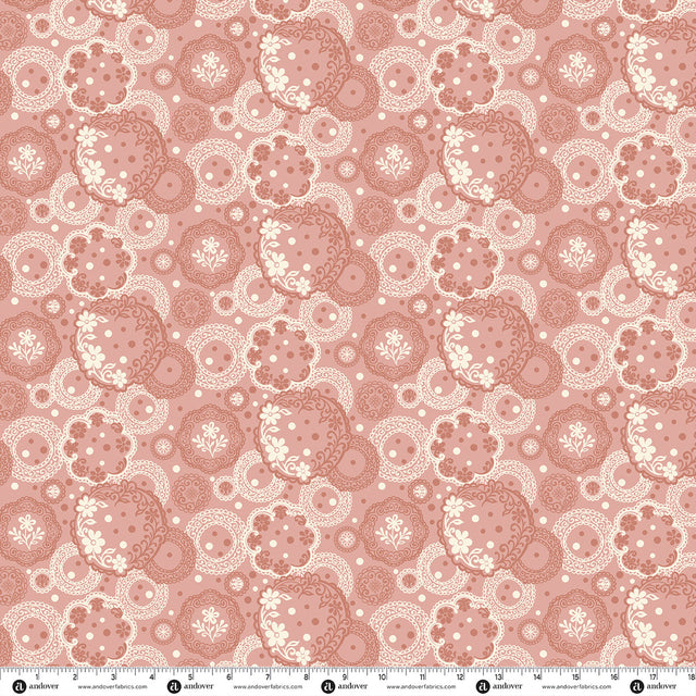 Backroad Blooms Vintage Doilies Rosewood Fabric From Andover Fabrics
