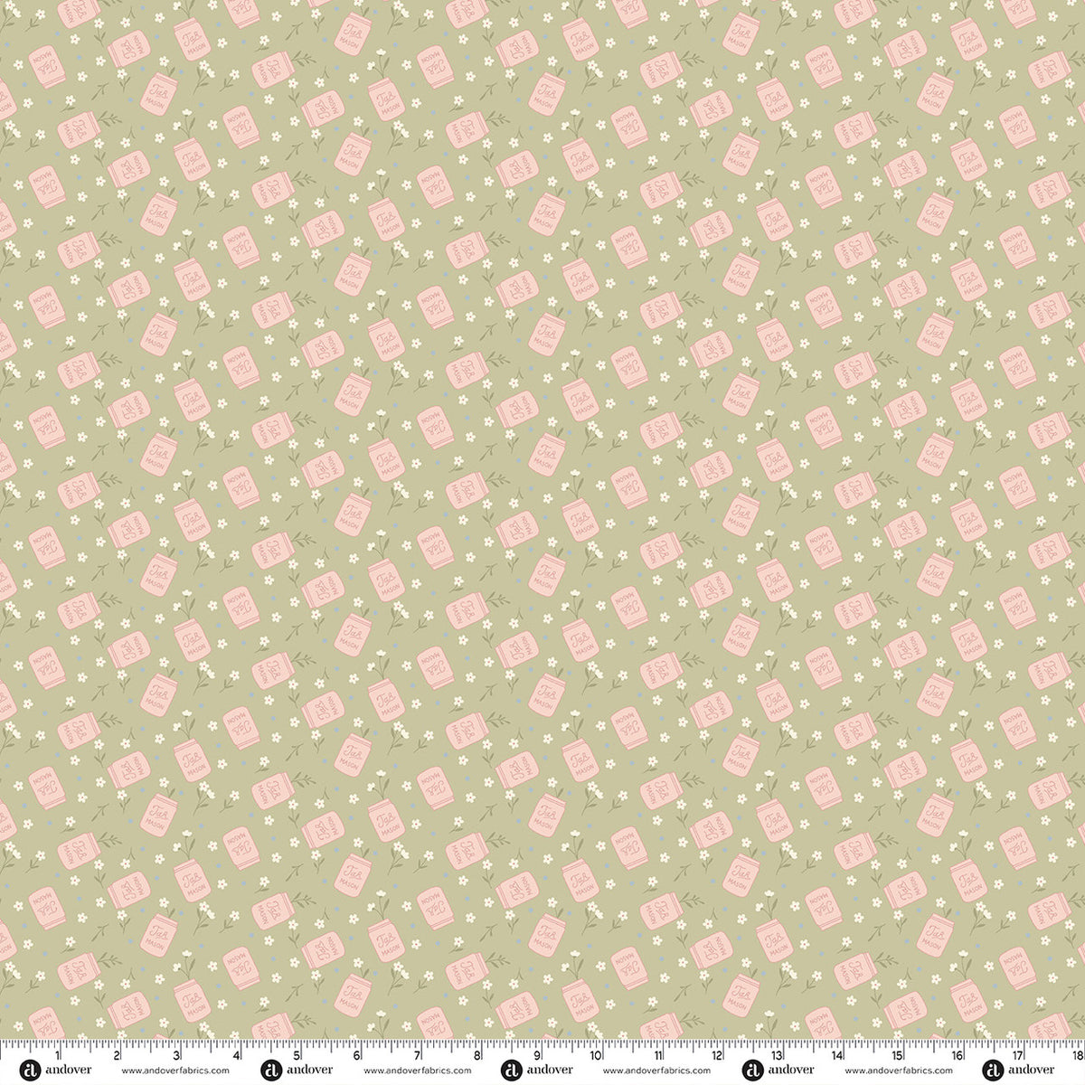 Backroad Blooms Canning Day Sage Whisper Fabric From Andover Fabrics