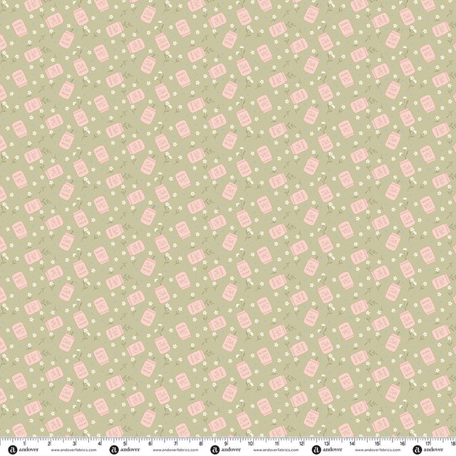 Backroad Blooms Canning Day Sage Whisper Fabric From Andover Fabrics