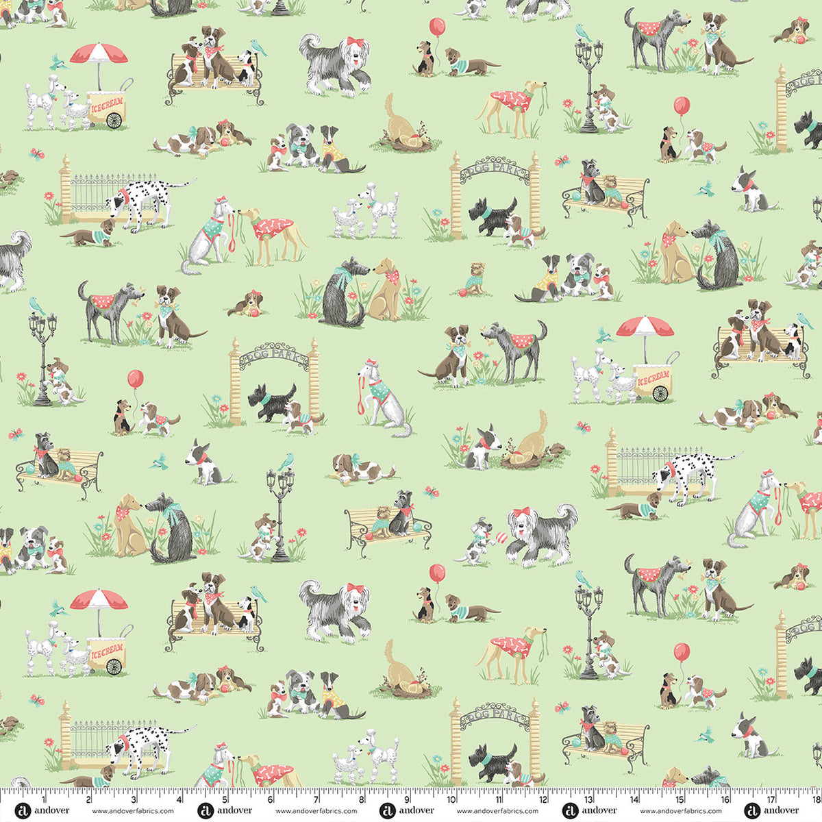 Pooch Park Green Fabric From Makower UK