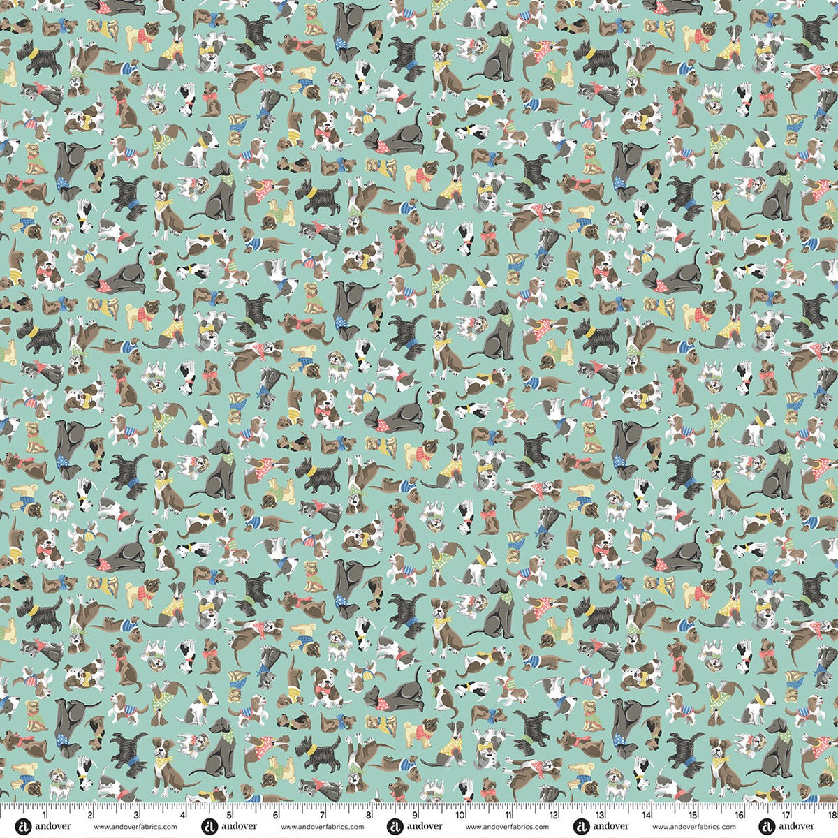 Pooch Pals Teal Fabric From Makower UK