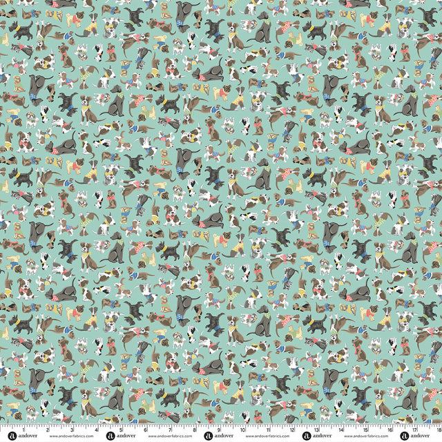 Pooch Pals Teal Fabric From Makower UK