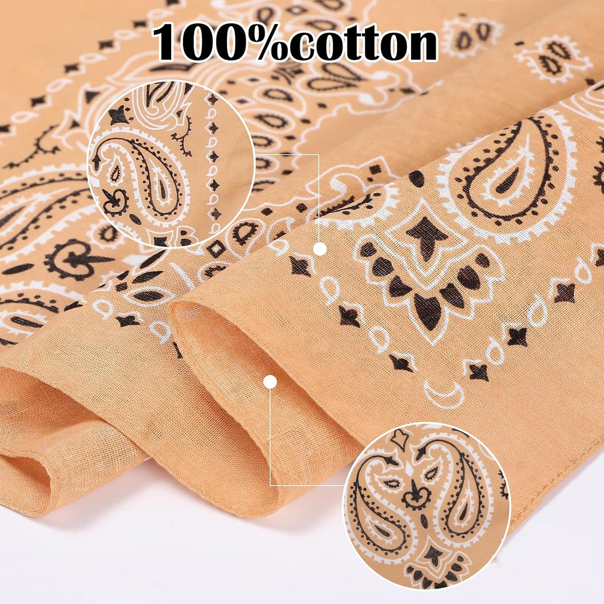 Almond Paisley Cotton Bandana 21" From Jeatonge