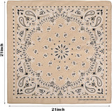 Khaki Paisley Cotton Bandana 21" From Jeatonge