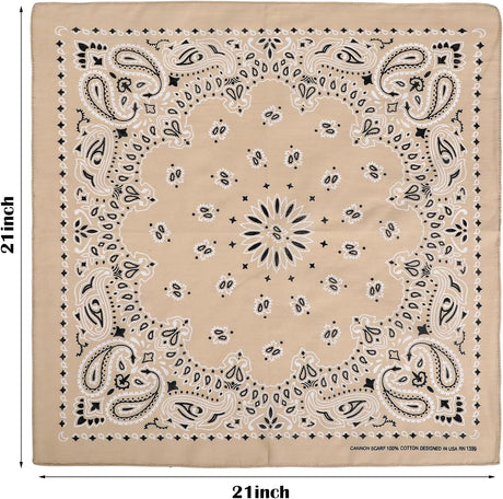 Khaki Paisley Cotton Bandana 21" From Jeatonge