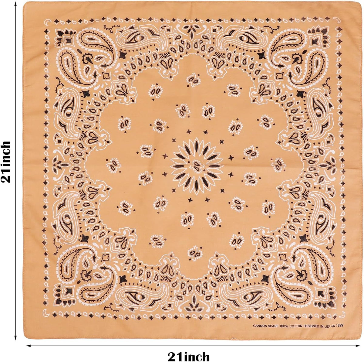 Almond Paisley Cotton Bandana 21" From Jeatonge