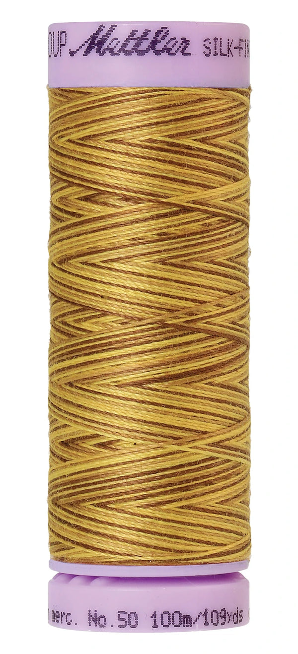 Mettler 9828 Silk-Finish 50wt Variegated Cotton Thread 109yd/100M Choco Banana