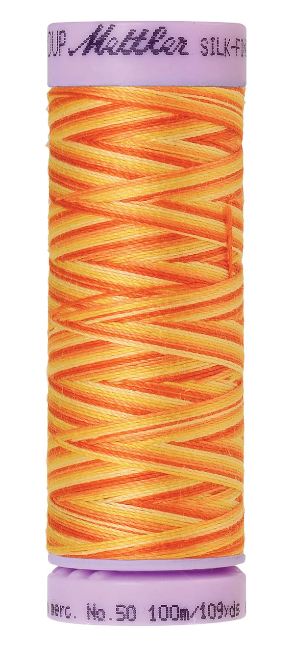Mettler 9831 Silk-Finish 50wt Variegated Cotton Thread 109yd/100M Orange Ana