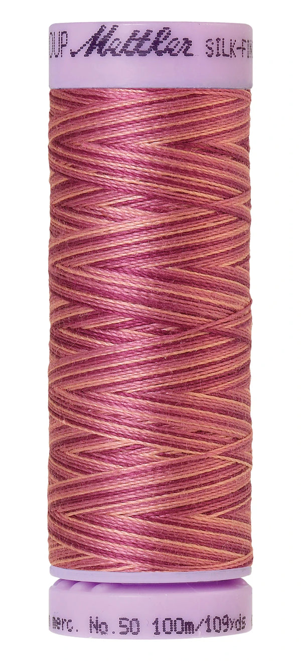 Mettler 9839 Silk-Finish 50wt Variegated Cotton Thread 109yd/100M Pink Flox