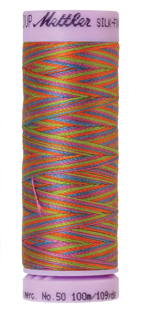Mettler 9842 Silk-Finish 50wt Variegated Cotton Thread 109yd/100M Preppy Brights