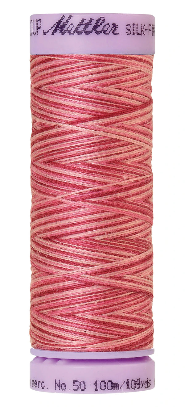 Mettler 9846 Silk-Finish 50wt Variegated Cotton Thread 109yd/100M Cranberry Crush