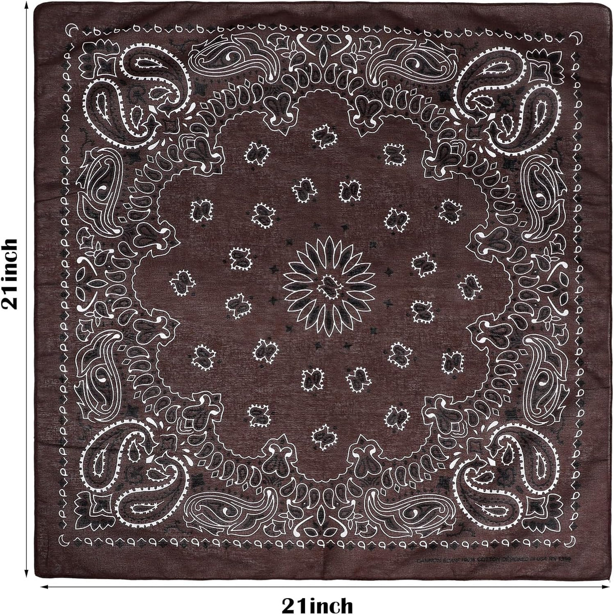 Coffee Paisley Cotton Bandana 21" From Jeatonge