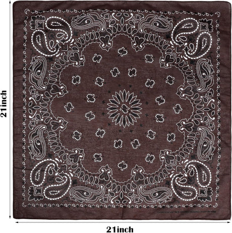 Coffee Paisley Cotton Bandana 21" From Jeatonge
