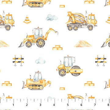 Little Builders Trucks White Fabric From Figo