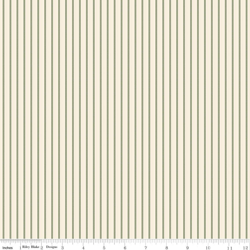 Laura Ashley Tales of Yuletide Ticking Green Fabric From Riley Blake Designs