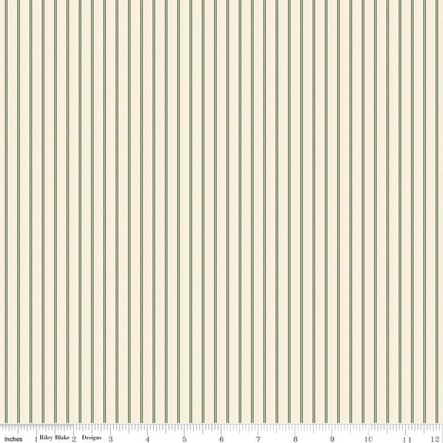 Laura Ashley Tales of Yuletide Ticking Green Fabric From Riley Blake Designs