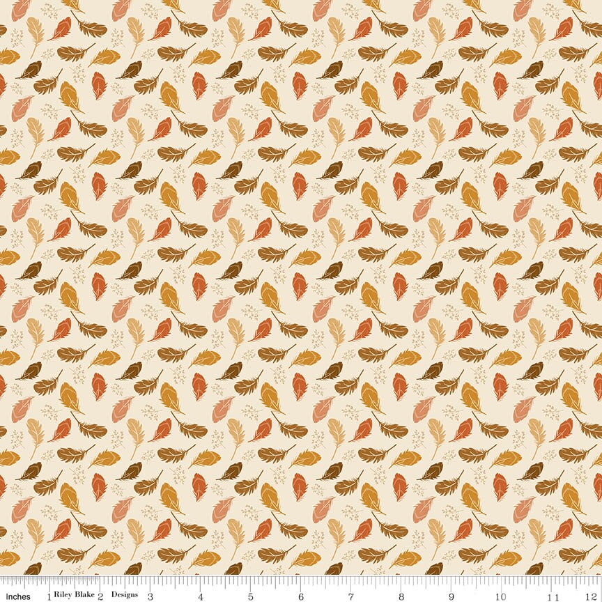 Acorn & Amber Feathers Cream Fabric From Riley Blake Designs