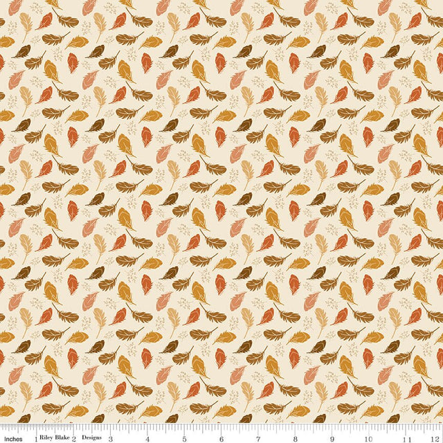 Acorn & Amber Feathers Cream Fabric From Riley Blake Designs