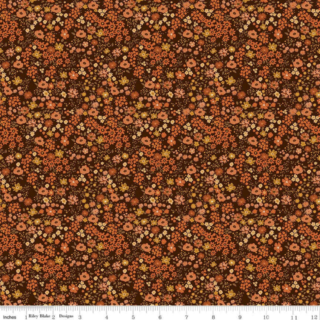 Acorn & Amber Scattered Floral Mocha Fabric From Riley Blake Designs