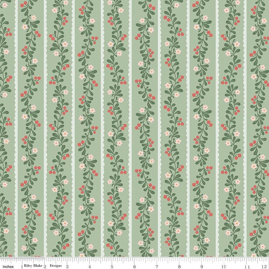 Berry Patch Garden Stripe Green Fabric From Riley Blake Designs