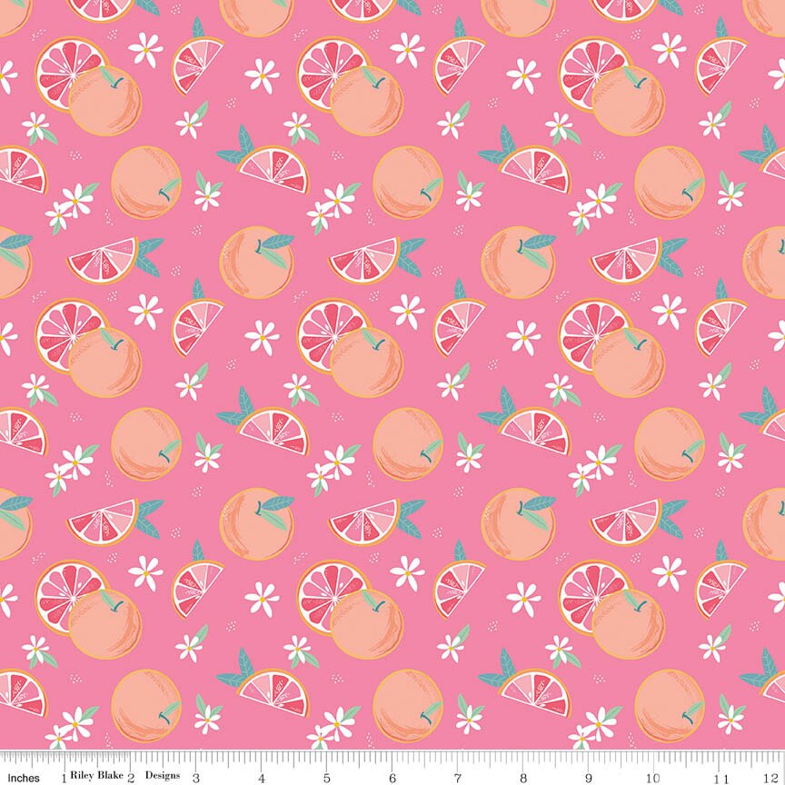 Citrus Kiss Grapefruits Hot Pink Fabric From Riley Blake Designs