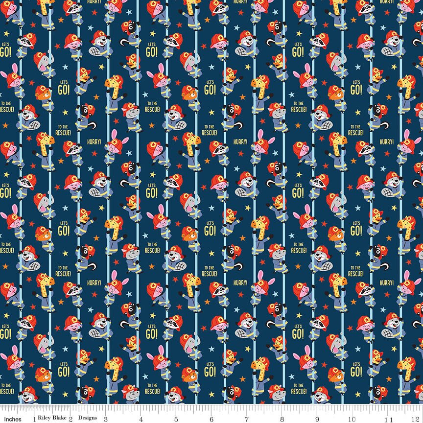 To the Rescue Let's Go Stripe Oxford Blue Fabric From Riley Blake Designs