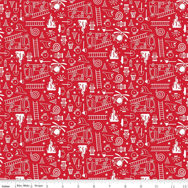 To the Rescue Tossed Red Fabric From Riley Blake Designs