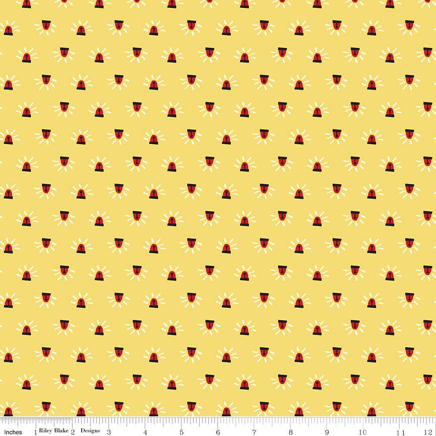 To the Rescue Blaring Sirens Sunshine Fabric From Riley Blake Designs