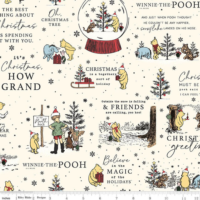 Winnie-the-Pooh Christmas Holiday Quotes Cream Fabric From Riley Blake Designs