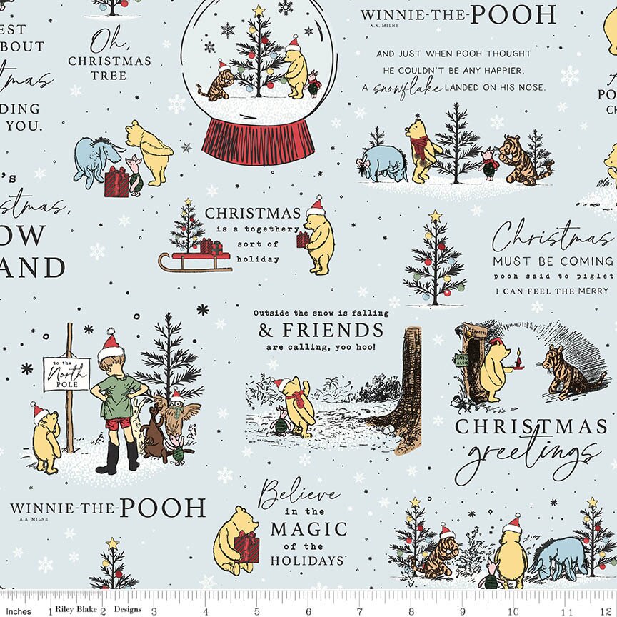 Winnie-the-Pooh Christmas Holiday Quotes Powder Fabric From Riley Blake Designs