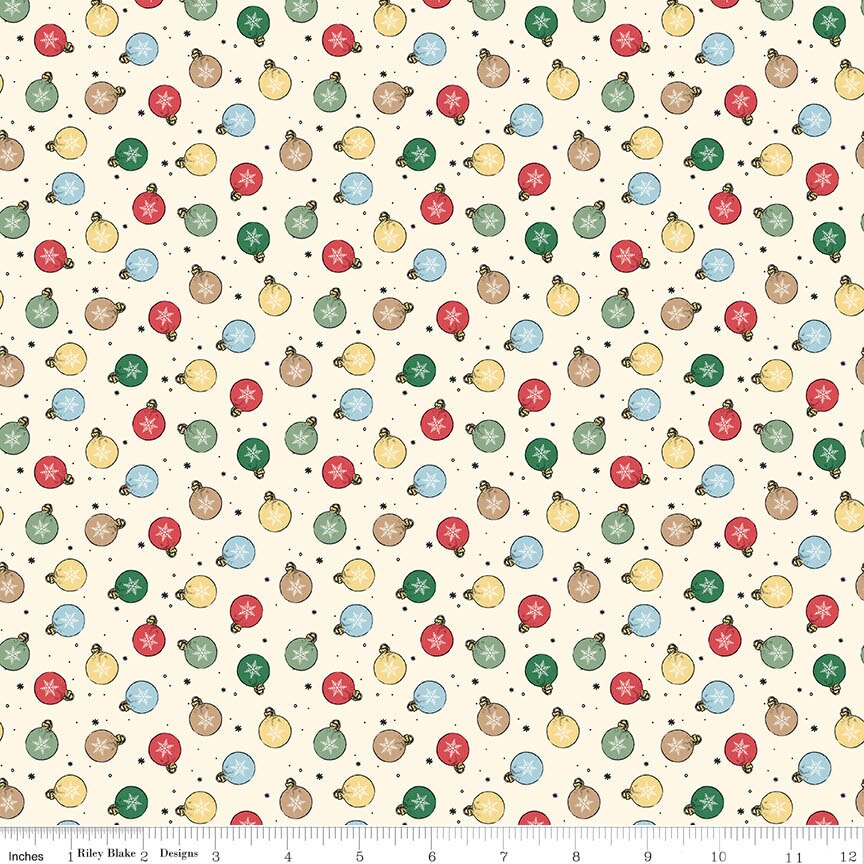 Winnie-the-Pooh Christmas Ornaments Cream Fabric From Riley Blake Designs