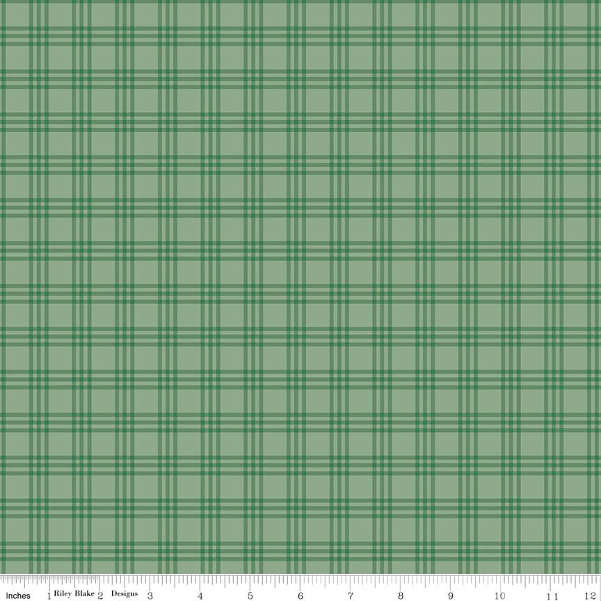 Winnie-the-Pooh Christmas Plaid Green Fabric From Riley Blake Designs