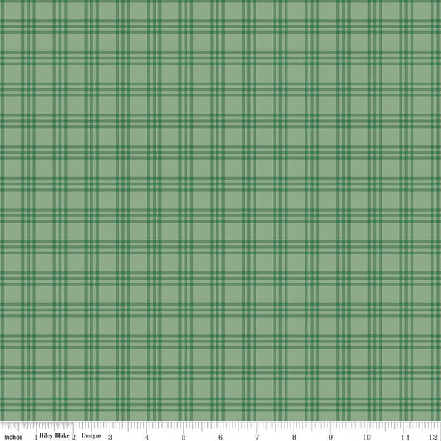 Winnie-the-Pooh Christmas Plaid Green Fabric From Riley Blake Designs
