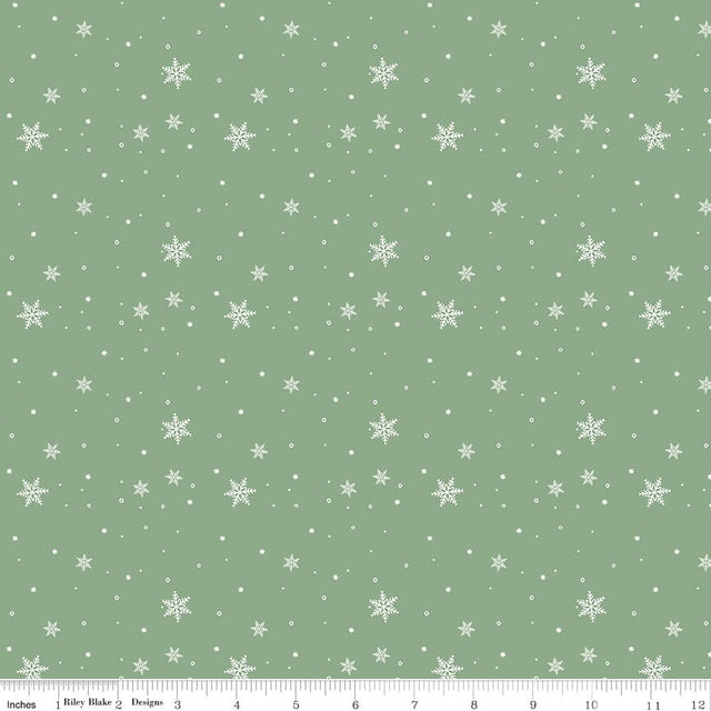 Winnie-the-Pooh Christmas Snowflakes Green Fabric From Riley Blake Designs