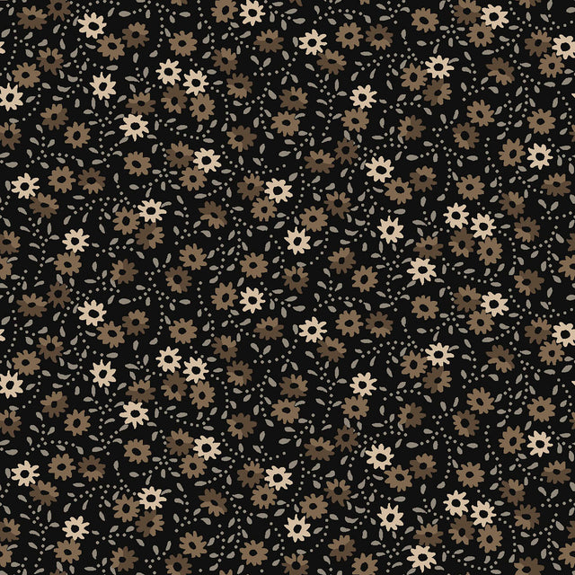 Nottingham Flower Vine Black Tan Fabric From Maywood Studio
